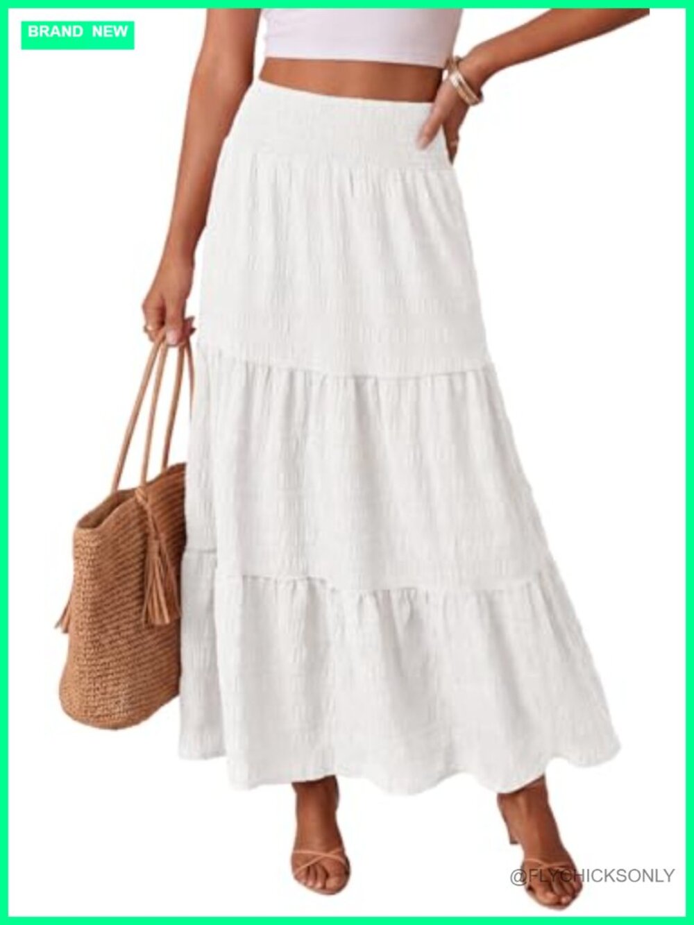 Women's Boho Tiered A Line Maxi Skirt Smocked Waist with Pockets